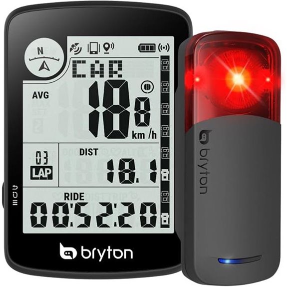 Bryton Rider 17 Bike Computer and Gardia R300L Bike Radar Tail Light Bundle