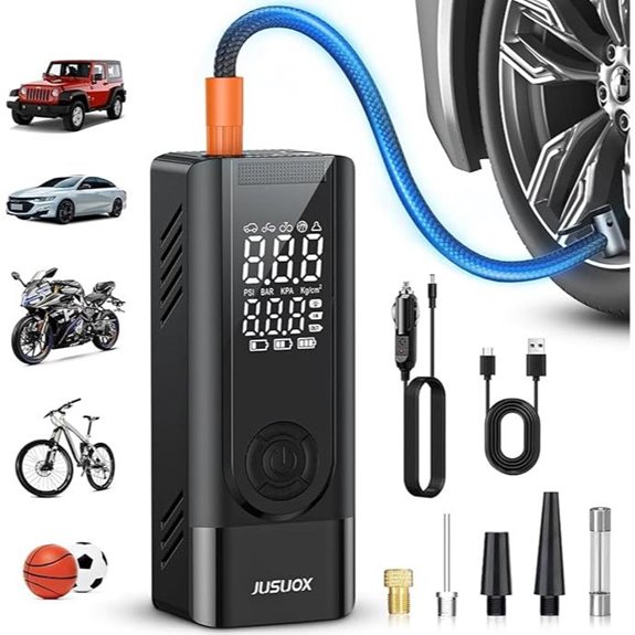 Portable Tire Inflator with Digital Gauge and LED Light