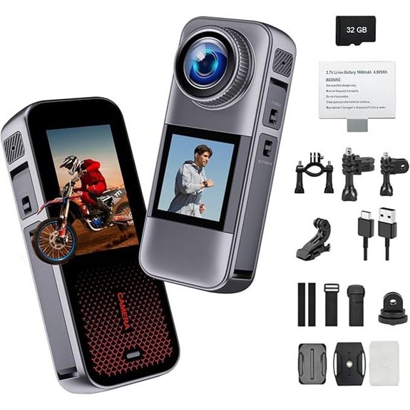 Action Camera with Dual Screen Waterproof 32GB Batteries