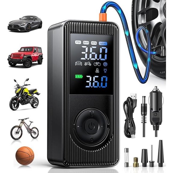 Portable Tire Inflator with LCD & Rechargeable Battery