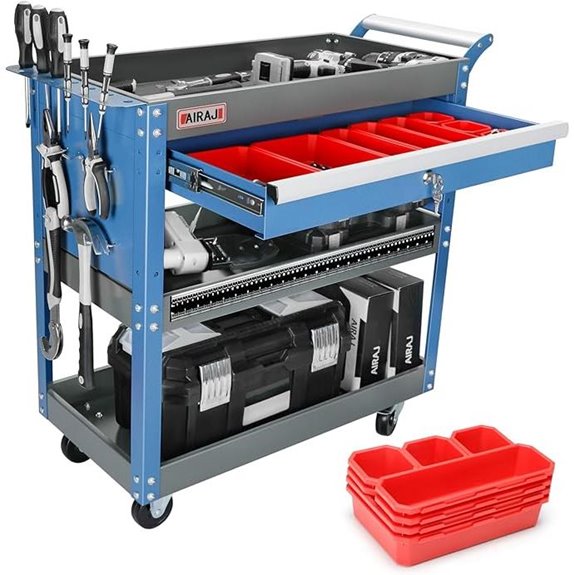 AIRAJ 3-Tier Rolling Tool Cart with Drawers
