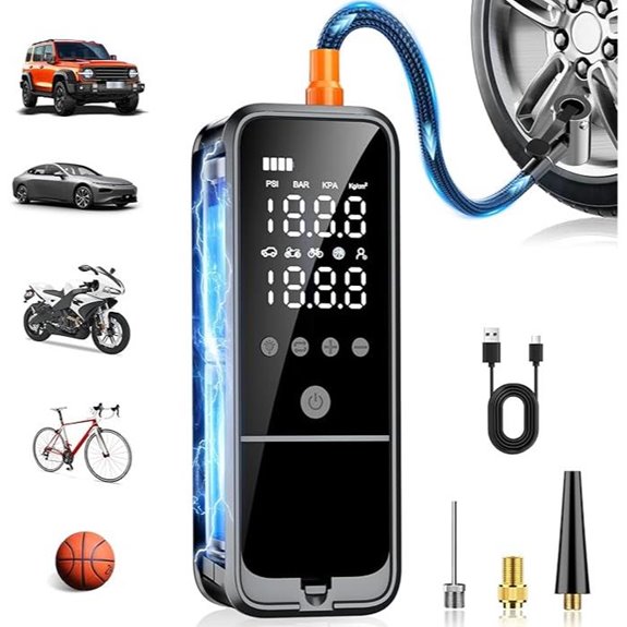 Portable Tire Inflator with Pressure Gauge & LED Light