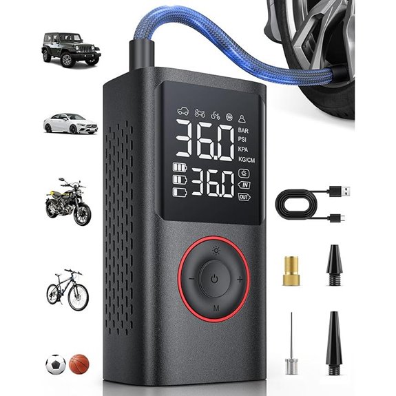 Portable Tire Inflator with Pressure Gauge and LED Light