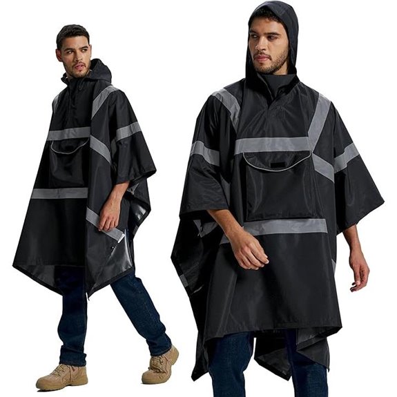 Hi Vis Rain Poncho with Pocket and Stowable Cap