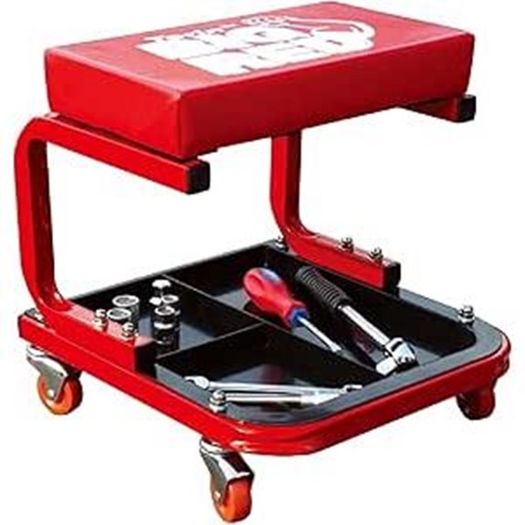Torin TR6300 Red Rolling Mechanic Seat with Tool Tray