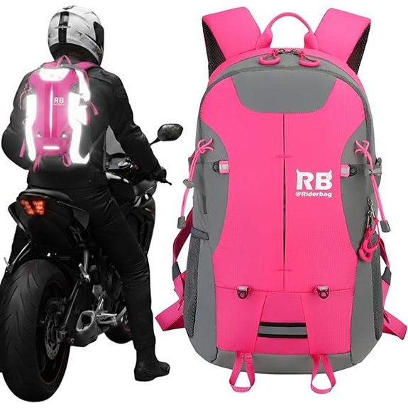 Reflective Motorcycle Backpack with Helmet Holder and Ventilated Back