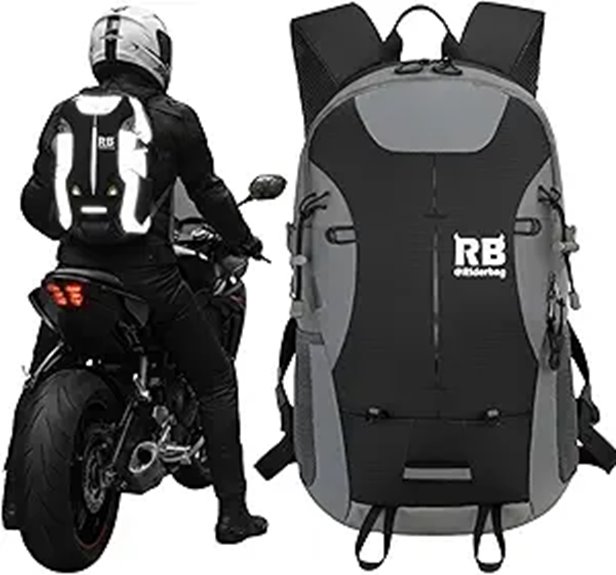 Reflective Motorcycle Backpack with Helmet Holder and Ventilated Back
