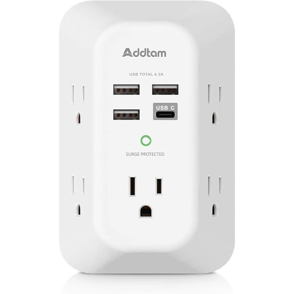 Addtam USB Wall Charger Surge Protector (5 Outlets)