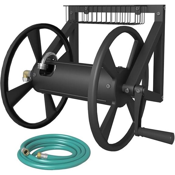 Wall-Mounted Garden Hose Reel with Storage Basket